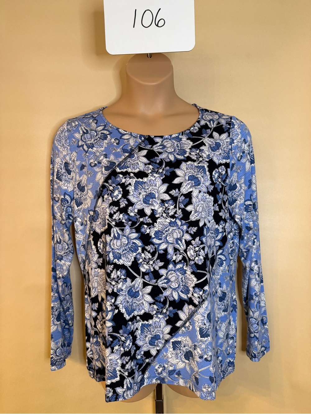 Chico’s Women’s Floral Patchwork Long-Sleeve Top - Blue/Black